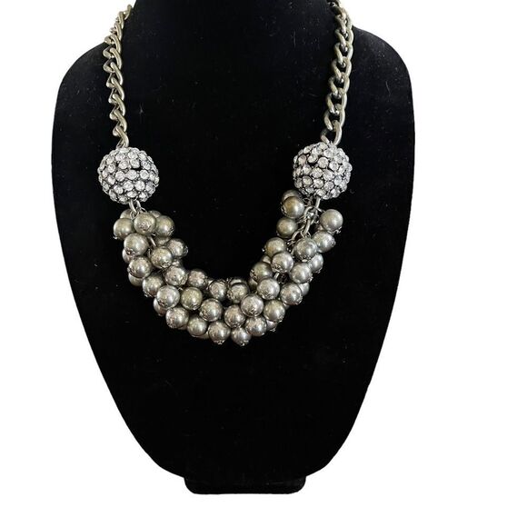 Silver-tone Large Rhinestone Ball Beaded Statement Necklace - Picture 1 of 6